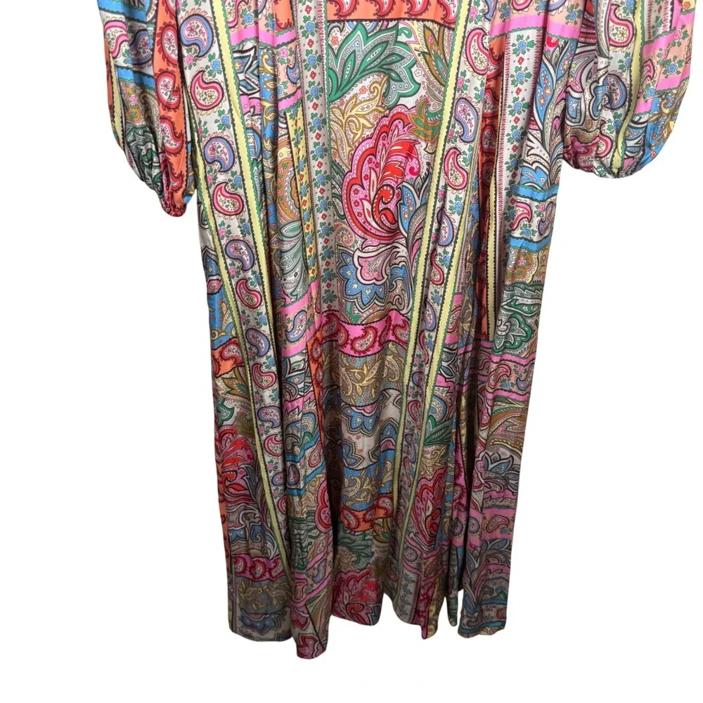 Boden Blouson Maxi Tea Dress Women 14 Pink Paisley Silk Blend‎ Flowy Cottagecore